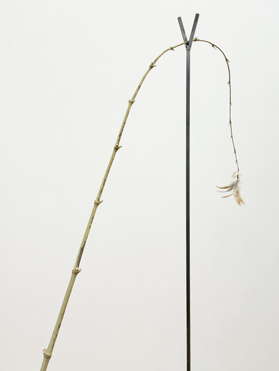 Pollinisateur, Acier, bambou, ficelle, plumes, Détail, 2022 - © Guillaume Linard-Osorio